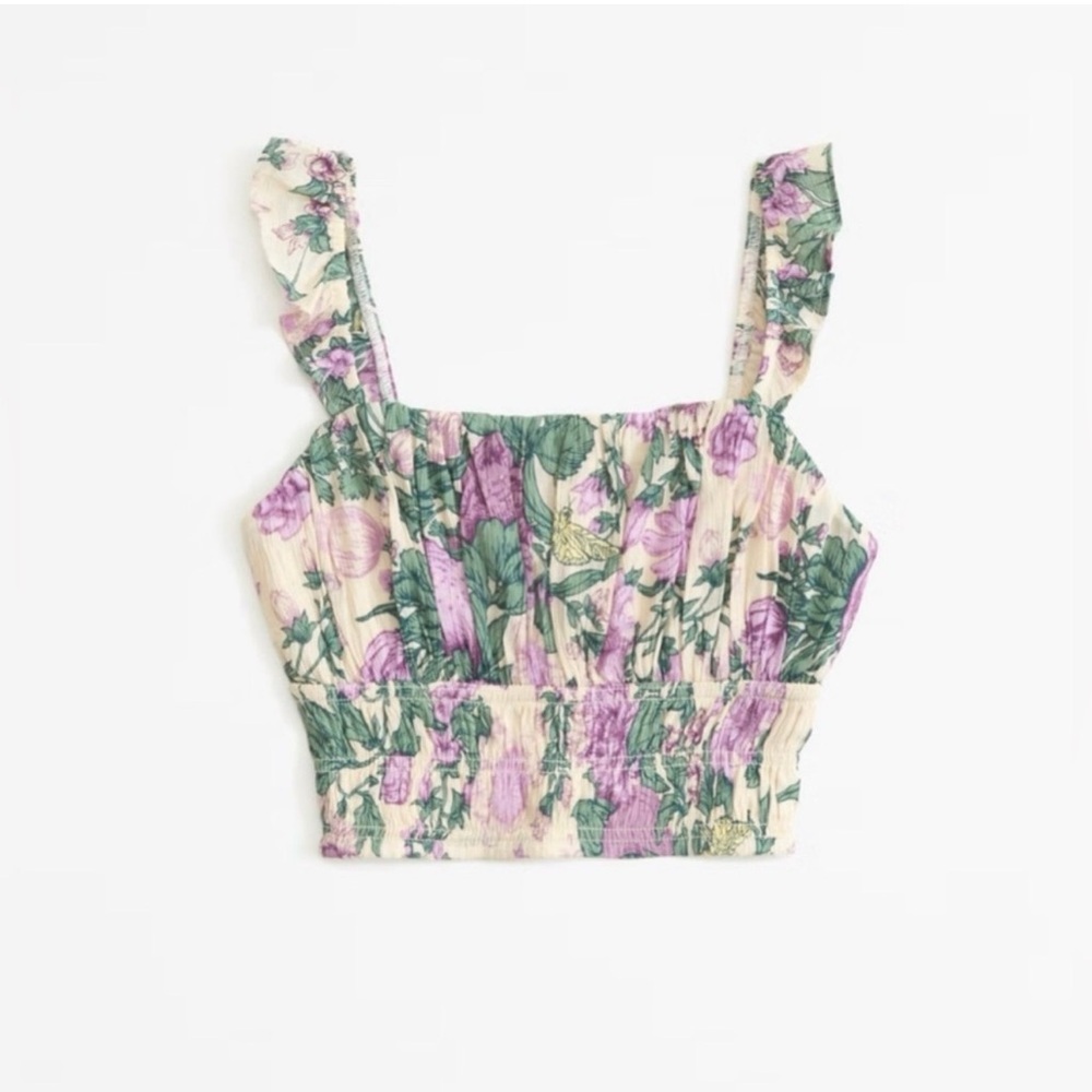 Abercrombie & Fitch | Floral Ruffle Top - Green and Purple